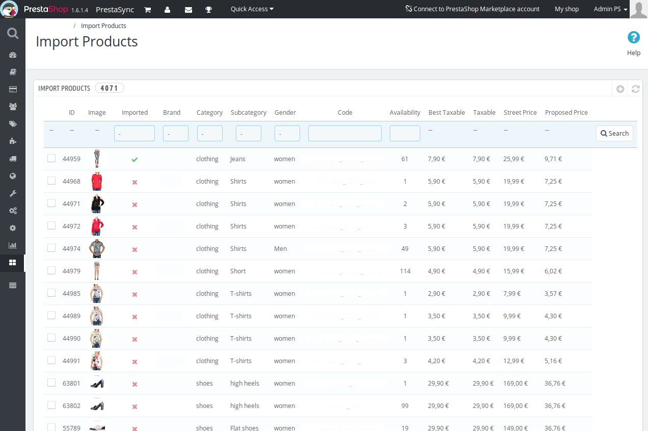 importación de productos en prestashop